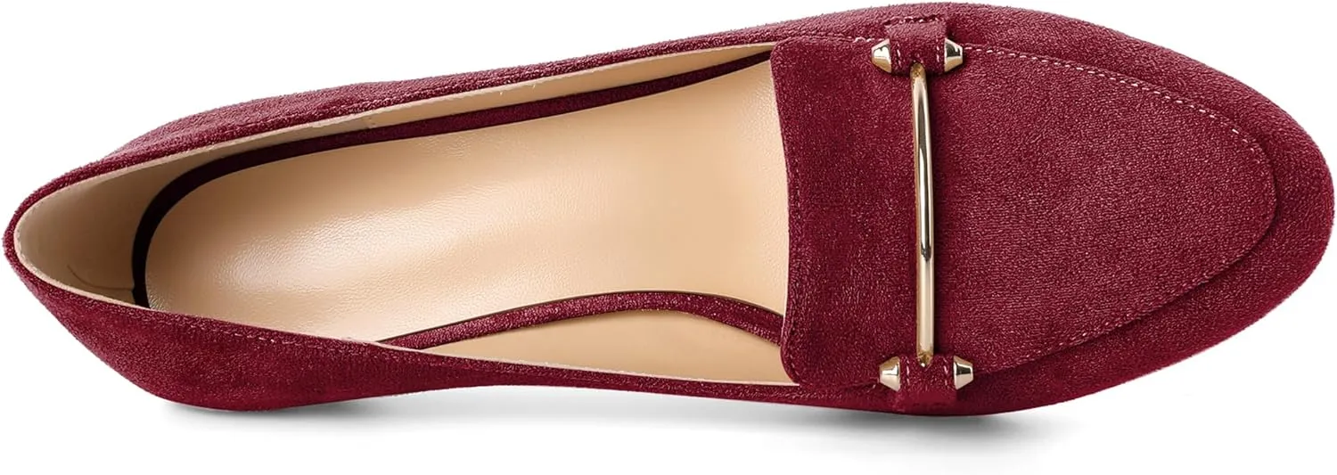 SAMMITOP Womens Kitten Heel Pumps Closed Round Toe Low Heel Slip On Loafer Pumps with Metal Chain Buckle Comfort Dress Work Shoes 2 Inch