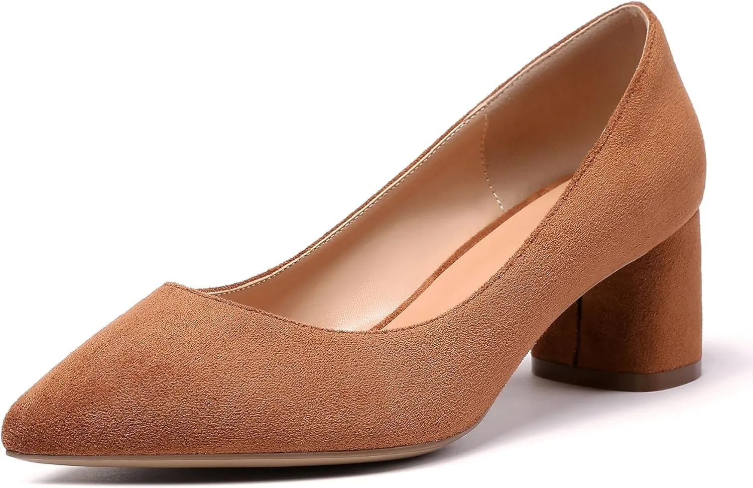 SAMMITOP Women's Women's Chunky Heels Slip-on Pumps Comfortable Leather Mid Heel Pointed Toe Block Office Classic Shoes 5 cm Heel