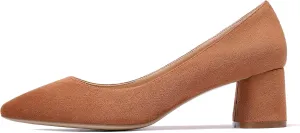 SAMMITOP Women's Women's Chunky Heels Slip-on Pumps Comfortable Leather Mid Heel Pointed Toe Block Office Classic Shoes 5 cm Heel