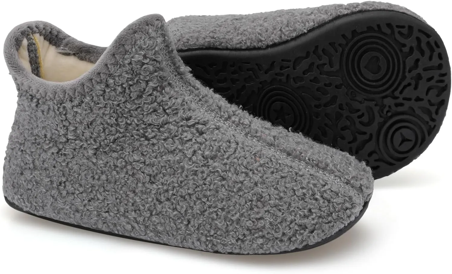 Scurtain Unisex Big Kids Little Kids Slippers Socks Artificial Woolen Slippers with Non-slip Rubber Sole for Big Boys Girls Little Boys Girls