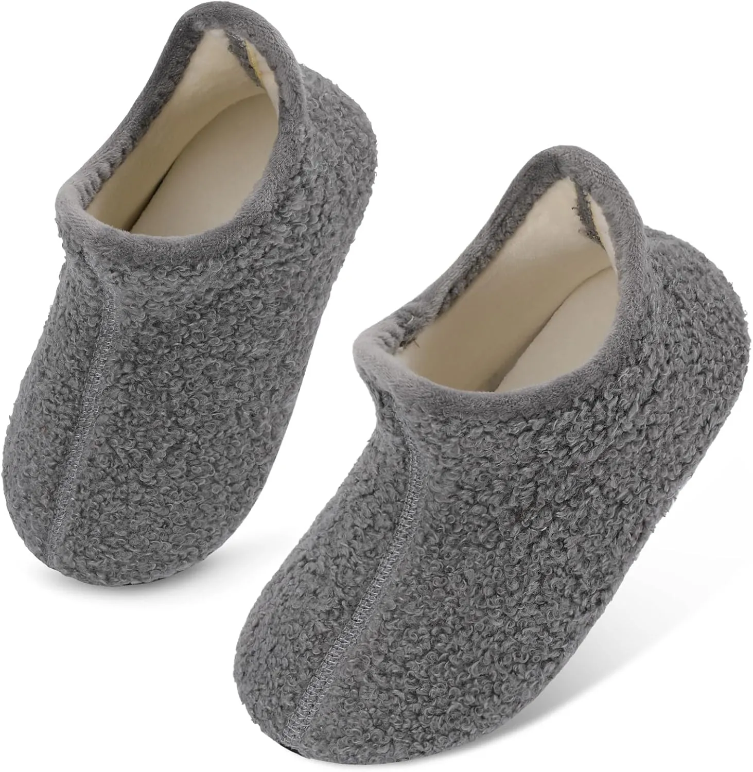 Scurtain Unisex Big Kids Little Kids Slippers Socks Artificial Woolen Slippers with Non-slip Rubber Sole for Big Boys Girls Little Boys Girls