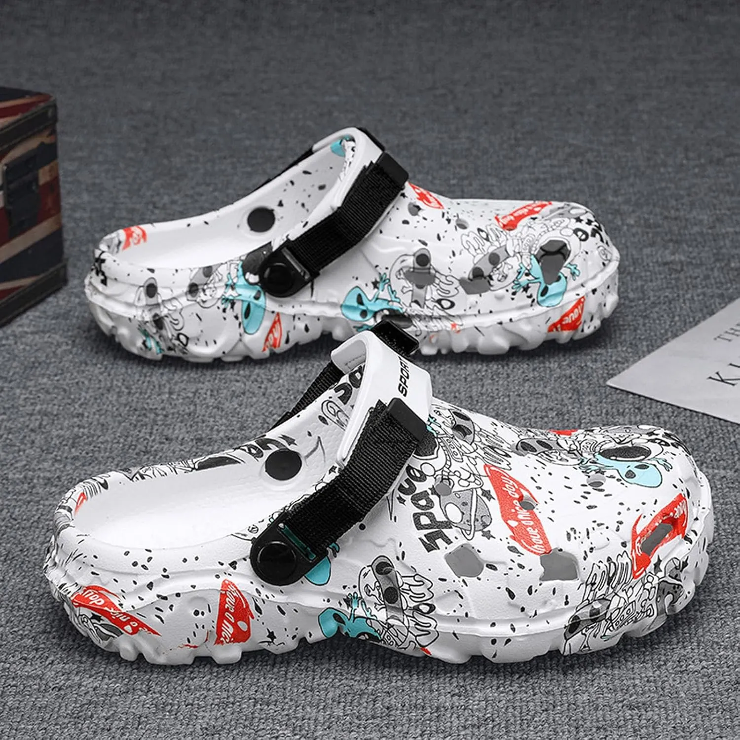 SECHRITE Men's Clogs Athletic Sports Outdoor Slip-on Mules with Cushion Beach Non Slip Home Sandals with Adjustable Back Strap - River Edge