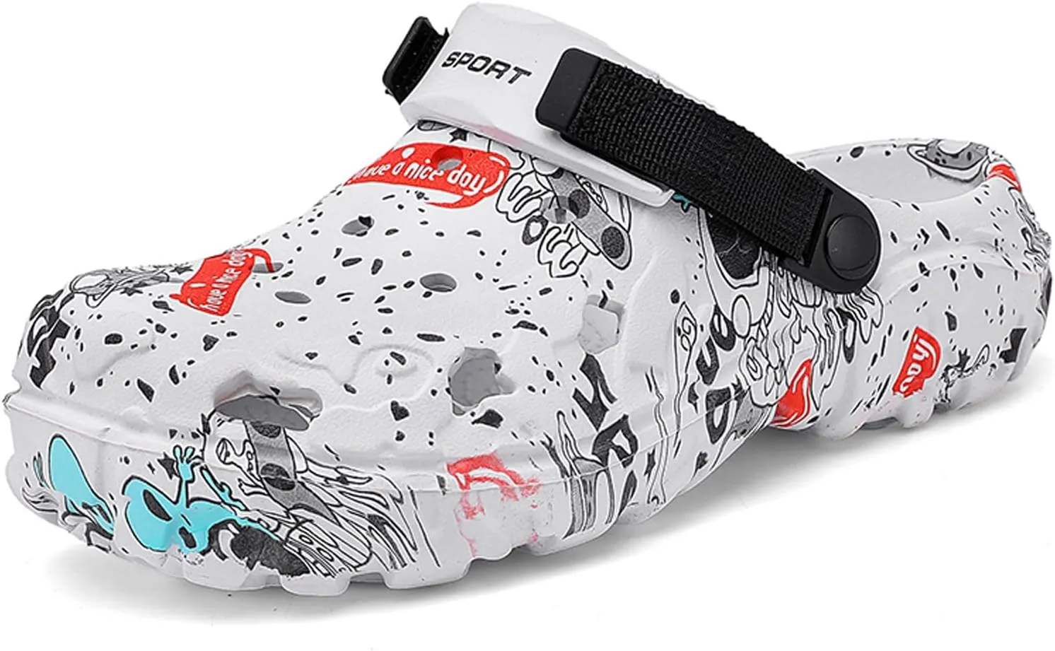 SECHRITE Men's Clogs Athletic Sports Outdoor Slip-on Mules with Cushion Beach Non Slip Home Sandals with Adjustable Back Strap - River Edge