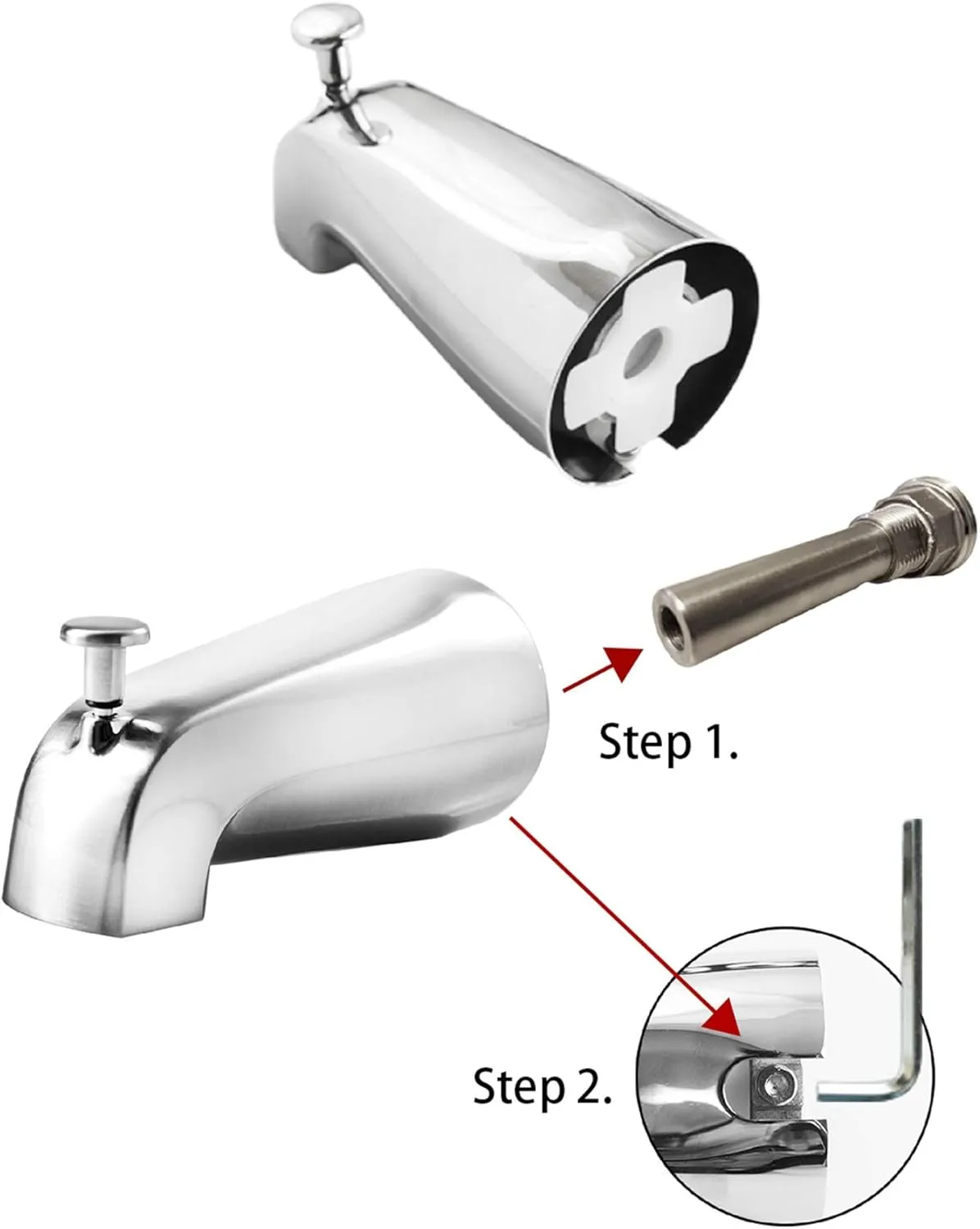 SENTO Slip On Silver Universal Bathroom Tub Spout with Diverter, Durable Heavy Duty Metal Bathtub Faucet with Shower Diverter - 4 Inches 1/2" Copper Pipe, Polished Chrome