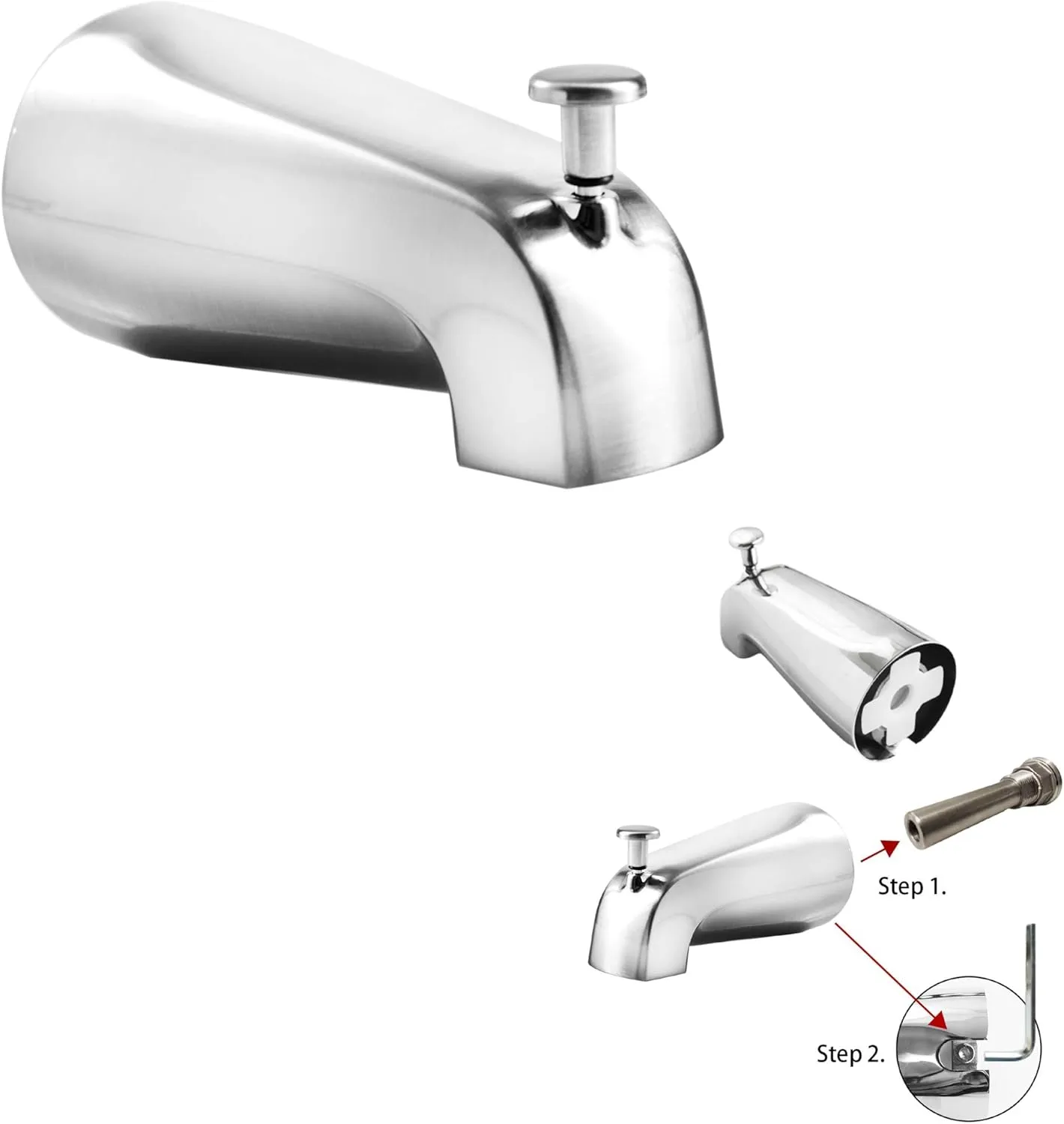 SENTO Slip On Silver Universal Bathroom Tub Spout with Diverter, Durable Heavy Duty Metal Bathtub Faucet with Shower Diverter - 4 Inches 1/2" Copper Pipe, Polished Chrome