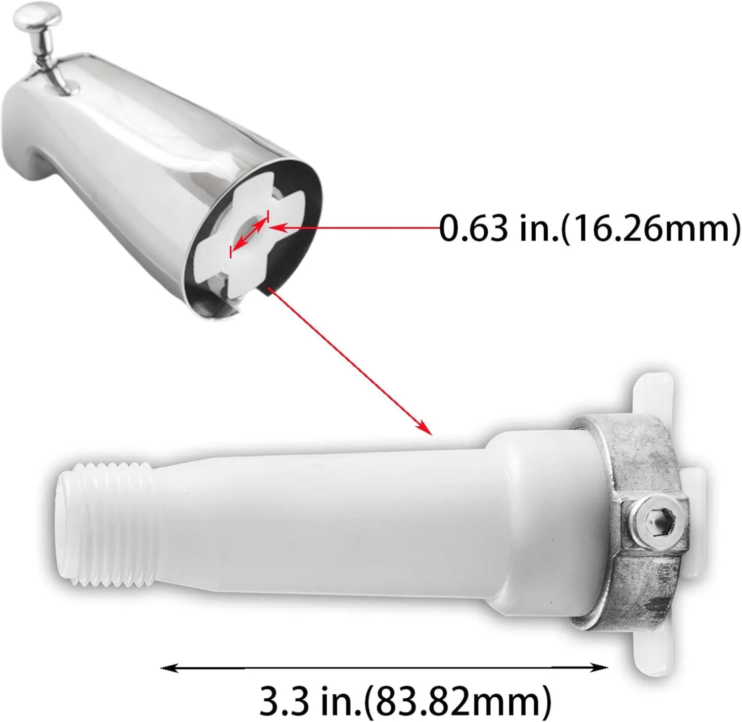 SENTO Slip On Silver Universal Bathroom Tub Spout with Diverter, Durable Heavy Duty Metal Bathtub Faucet with Shower Diverter - 4 Inches 1/2" Copper Pipe, Polished Chrome