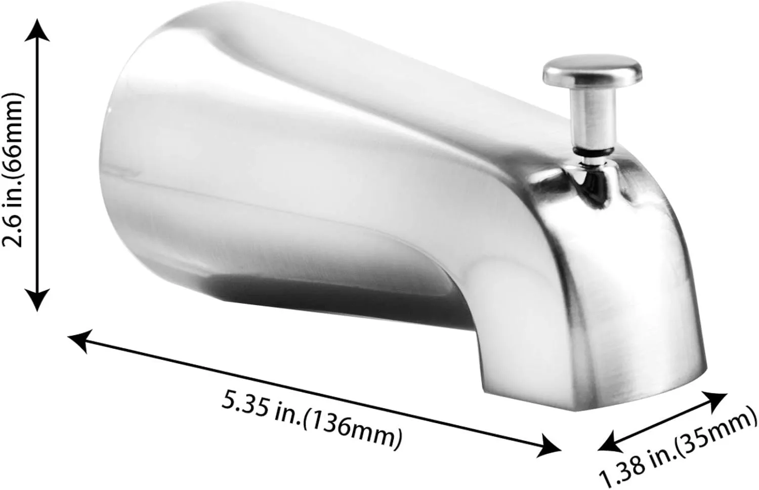 SENTO Slip On Silver Universal Bathroom Tub Spout with Diverter, Durable Heavy Duty Metal Bathtub Faucet with Shower Diverter - 4 Inches 1/2" Copper Pipe, Polished Chrome