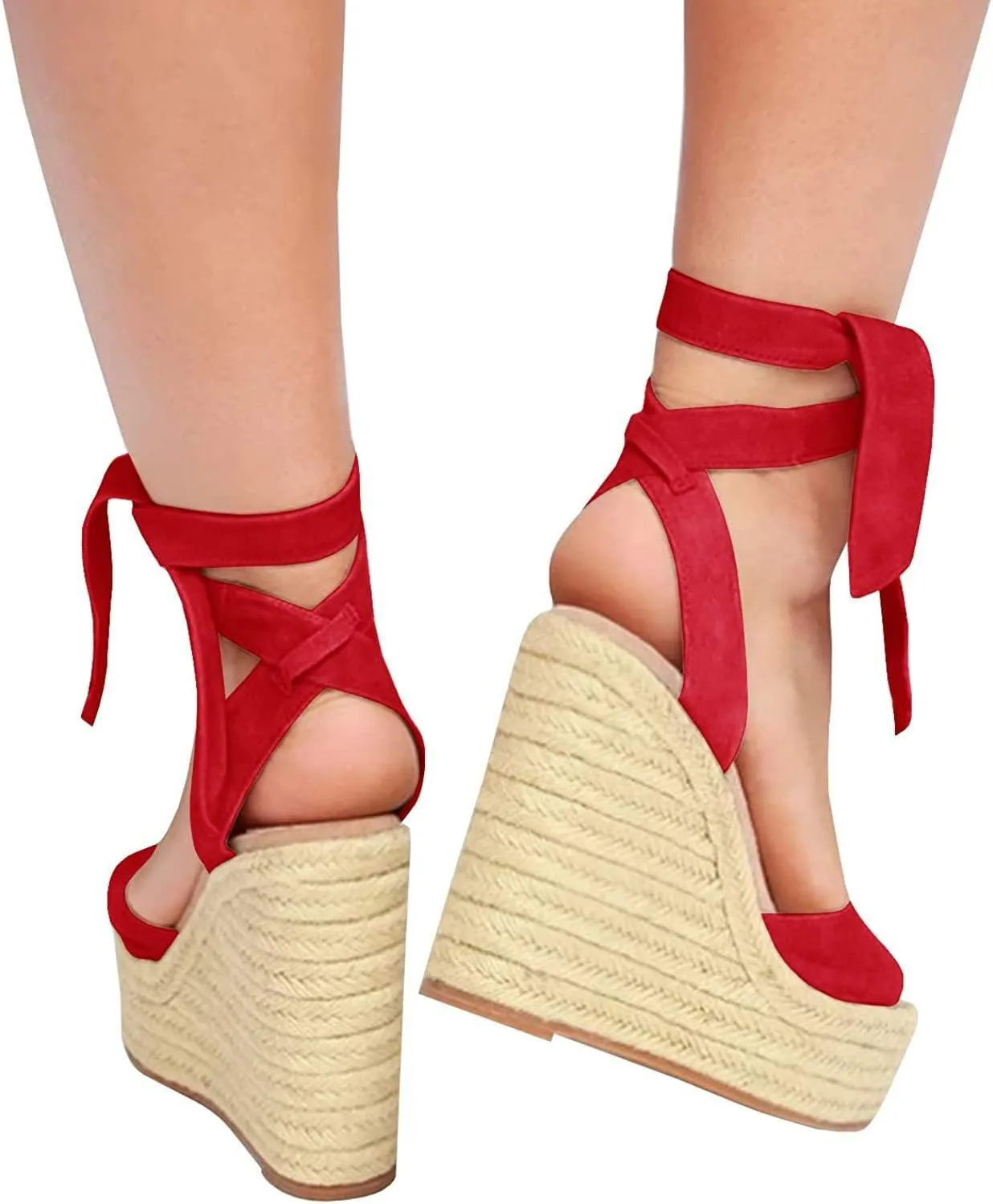 SERAIH Womens Lace up Espadrilles Platform Wedges Sandals Heels Tie Ankle Strap Summer Dress Shoes