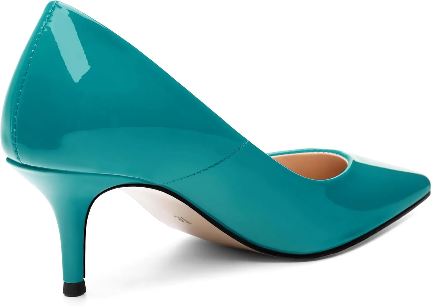 SHOWFOREST Kitten Heels for Women Closed Pointed Toe Patent Leather Low Heel 2.3 Inch Pumps Comfortable Office Party Wedding Slip on Dress Shoes