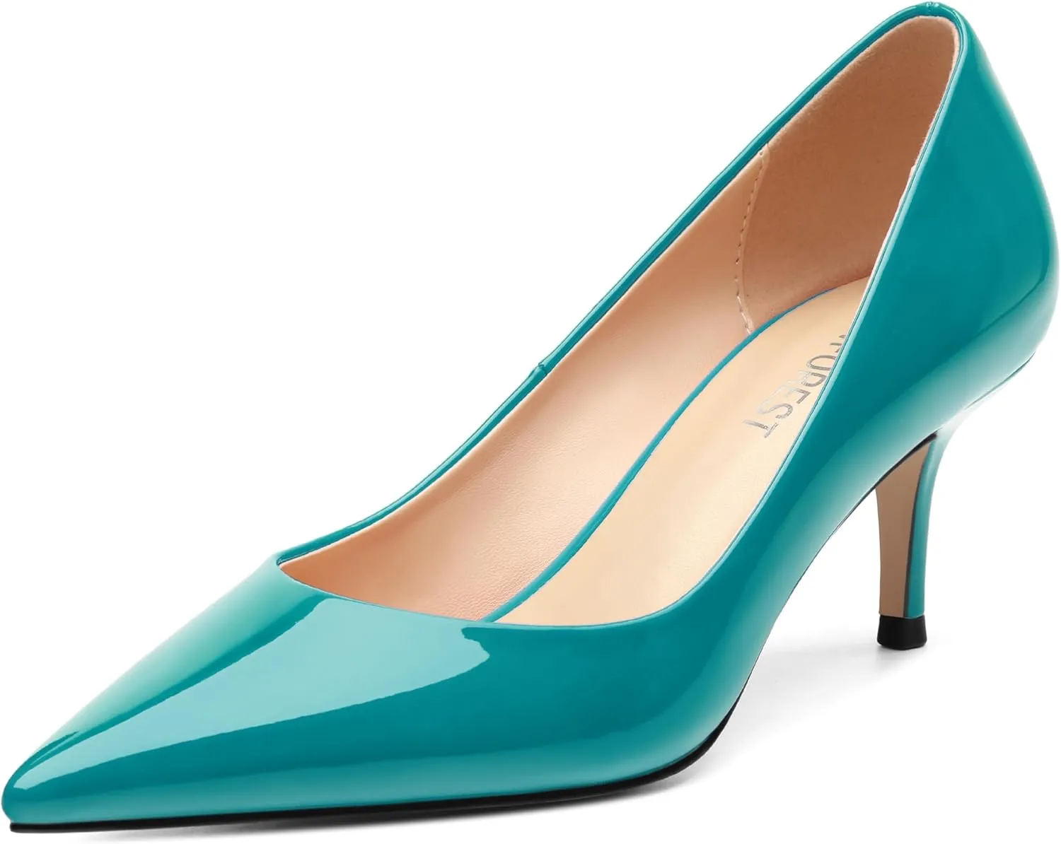 SHOWFOREST Kitten Heels for Women Closed Pointed Toe Patent Leather Low Heel 2.3 Inch Pumps Comfortable Office Party Wedding Slip on Dress Shoes