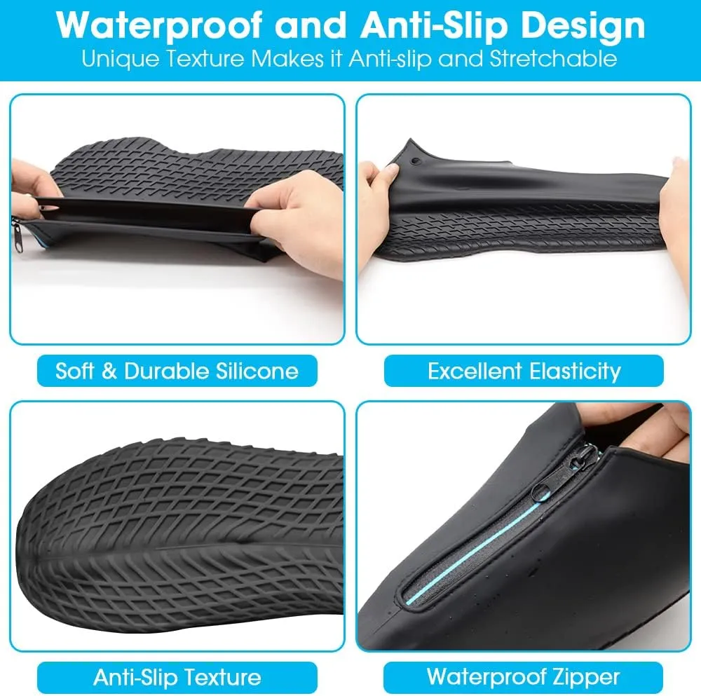 Silicone Shoe Cover Waterproof, Reusable Boot Shoes Covers with Zipper,Non Slip Rain Snow Bowling Travel Indoor Outdoor Overshoe Rubber Protectors for Men Women Kids Protection Galoshes-1 Pair