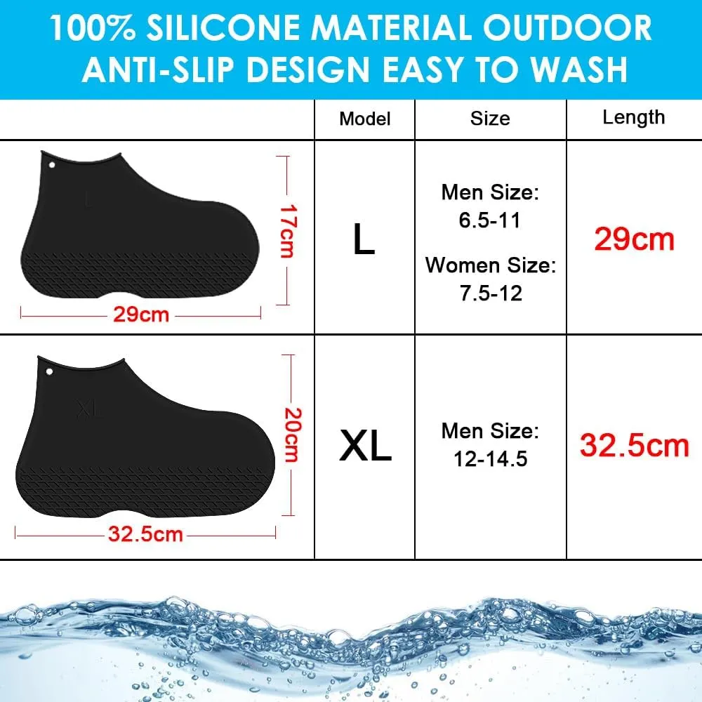 Silicone Shoe Cover Waterproof, Reusable Boot Shoes Covers with Zipper,Non Slip Rain Snow Bowling Travel Indoor Outdoor Overshoe Rubber Protectors for Men Women Kids Protection Galoshes-1 Pair