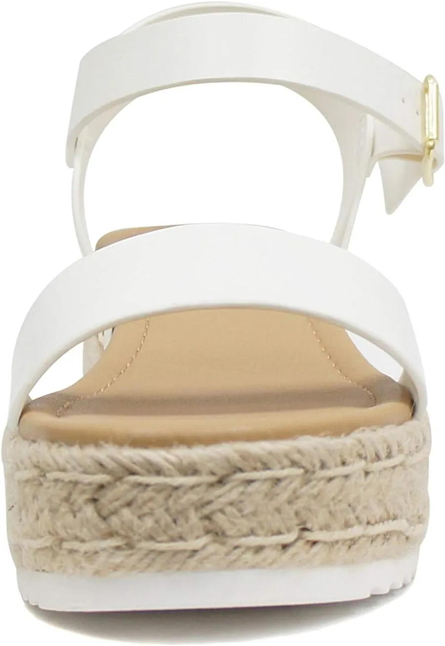 Soda CLIP ~ Women Open Toe Ankle Strap Platform Espadrille Sandal