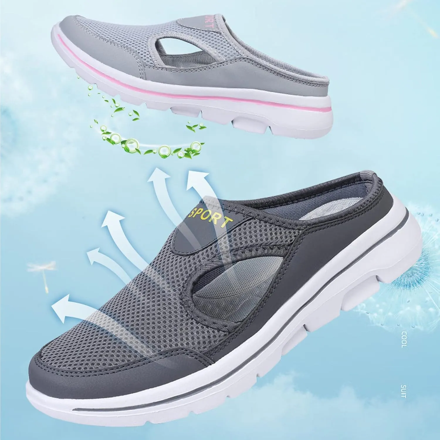 SOLPNOW Unisex Slip On Orthopedic Diabetic Mules,Breathable Arch Support Wedge Platform Slippers,Yoga Sports Hiking Casual Loafer Sandals