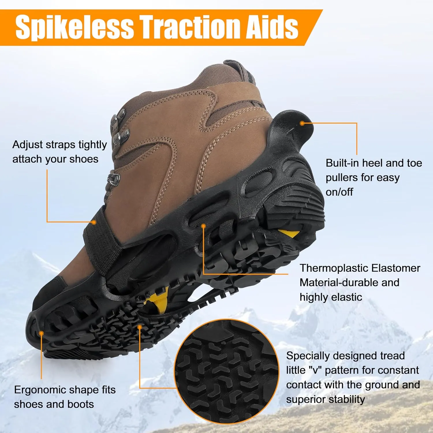 Spikeless Ice Cleats Snow Traction Crampons Slip On Spikeless Footwear Traction Devices One-Piece Easily Attaches Over Shoe/Boot for Transitioning Between Indoor/Outdoor