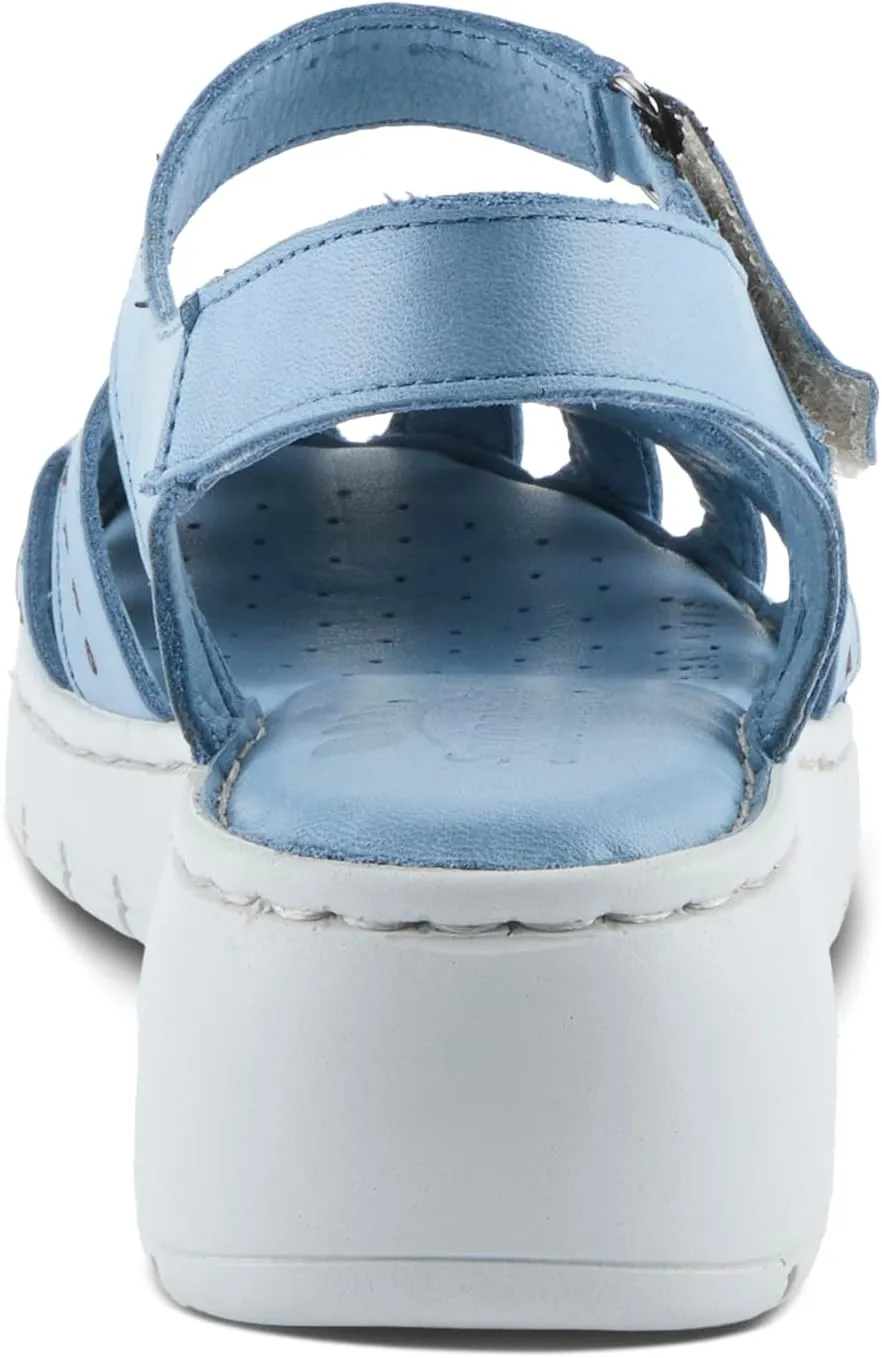 Spring Step Women's GALAVIS Leather Wedge Sandals – Closed-Toe Sporty Sandal with Hook-and-Loop Closure and Cushioned Footbed