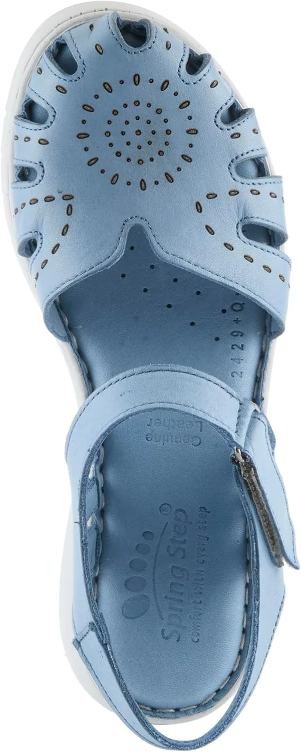 Spring Step Women's GALAVIS Leather Wedge Sandals – Closed-Toe Sporty Sandal with Hook-and-Loop Closure and Cushioned Footbed