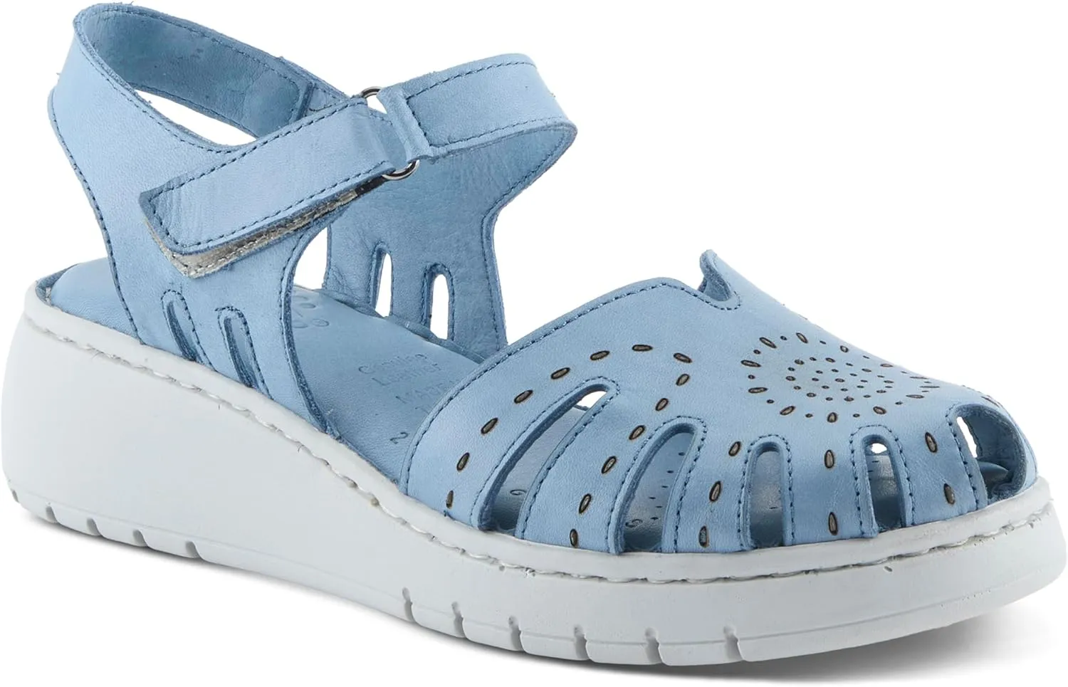 Spring Step Women's GALAVIS Leather Wedge Sandals – Closed-Toe Sporty Sandal with Hook-and-Loop Closure and Cushioned Footbed