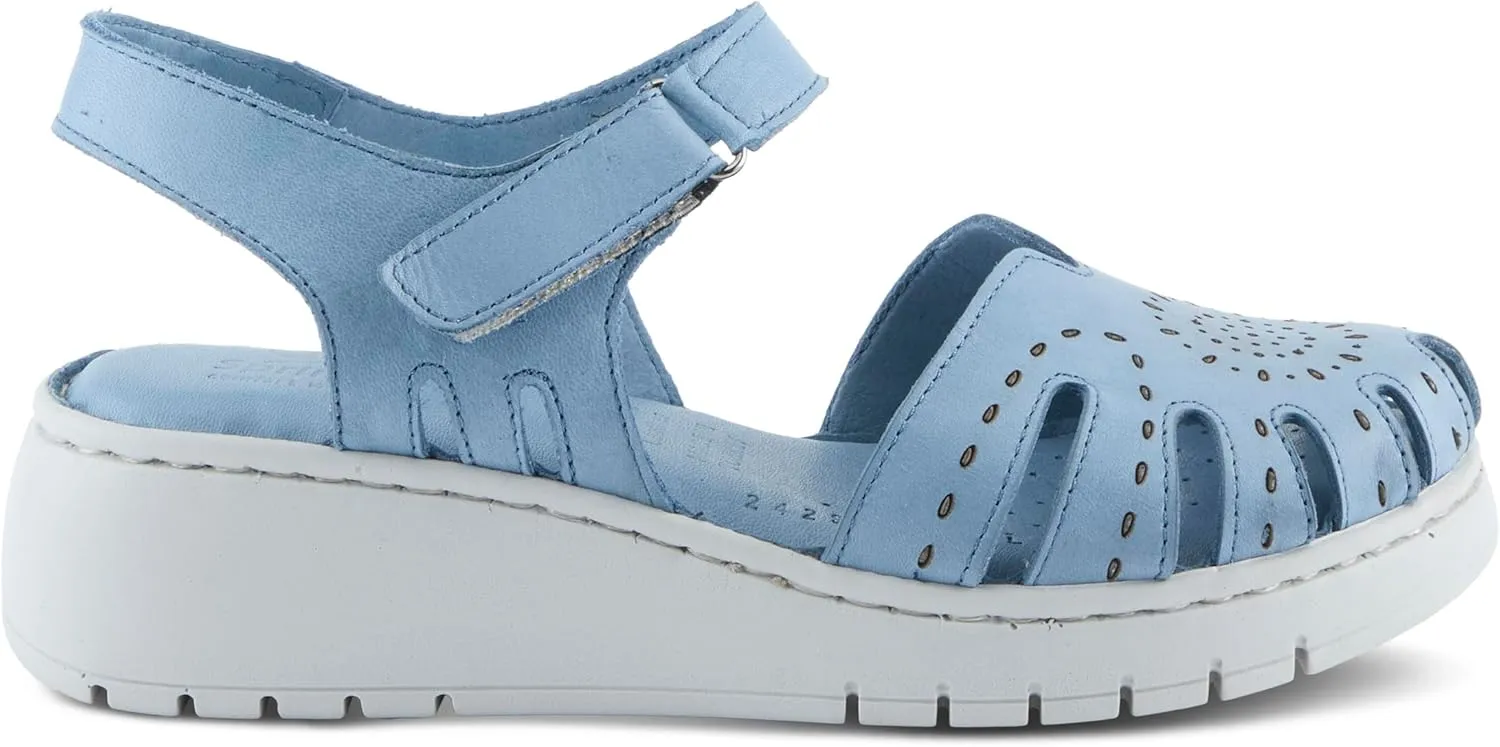 Spring Step Women's GALAVIS Leather Wedge Sandals – Closed-Toe Sporty Sandal with Hook-and-Loop Closure and Cushioned Footbed