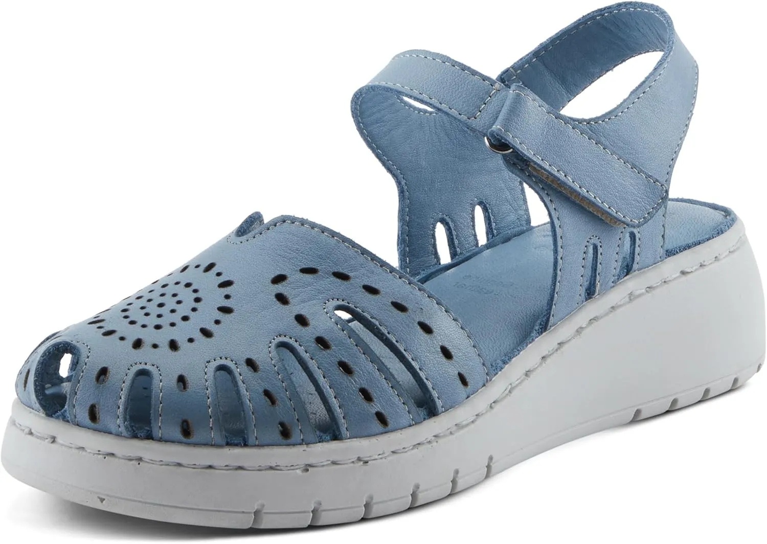Spring Step Women's GALAVIS Leather Wedge Sandals – Closed-Toe Sporty Sandal with Hook-and-Loop Closure and Cushioned Footbed
