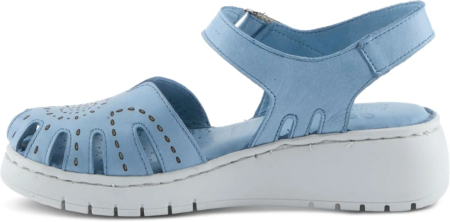 Spring Step Women's GALAVIS Leather Wedge Sandals – Closed-Toe Sporty Sandal with Hook-and-Loop Closure and Cushioned Footbed
