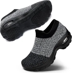 STQ Walking Shoes Women Slip on Sneakers Non Slip Work Air-Cushion Arch Support Tennis Plantar Fasciitis Orthopedic Breathable Mesh Comfortable Ladies Nursing