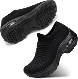 STQ Walking Shoes Women Slip on Sneakers Non Slip Work Air-Cushion Arch Support Tennis Plantar Fasciitis Orthopedic Breathable Mesh Comfortable Ladies Nursing