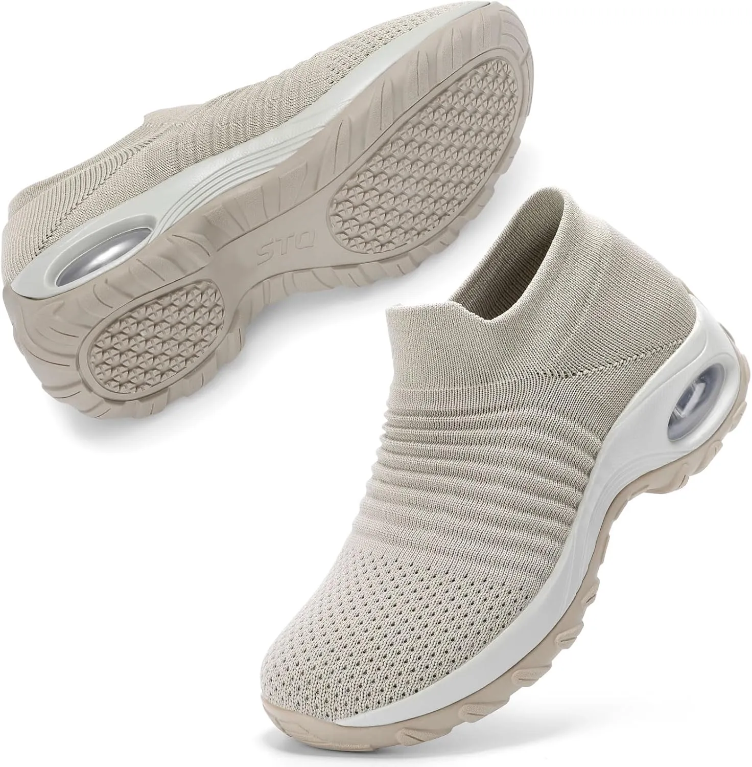 STQ Walking Shoes Women Slip on Sneakers Non Slip Work Air-Cushion Arch Support Tennis Plantar Fasciitis Orthopedic Breathable Mesh Comfortable Ladies Nursing