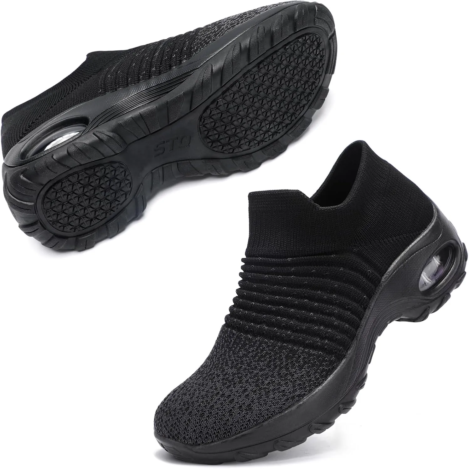 STQ Walking Shoes Women Slip on Sneakers Non Slip Work Air-Cushion Arch Support Tennis Plantar Fasciitis Orthopedic Breathable Mesh Comfortable Ladies Nursing