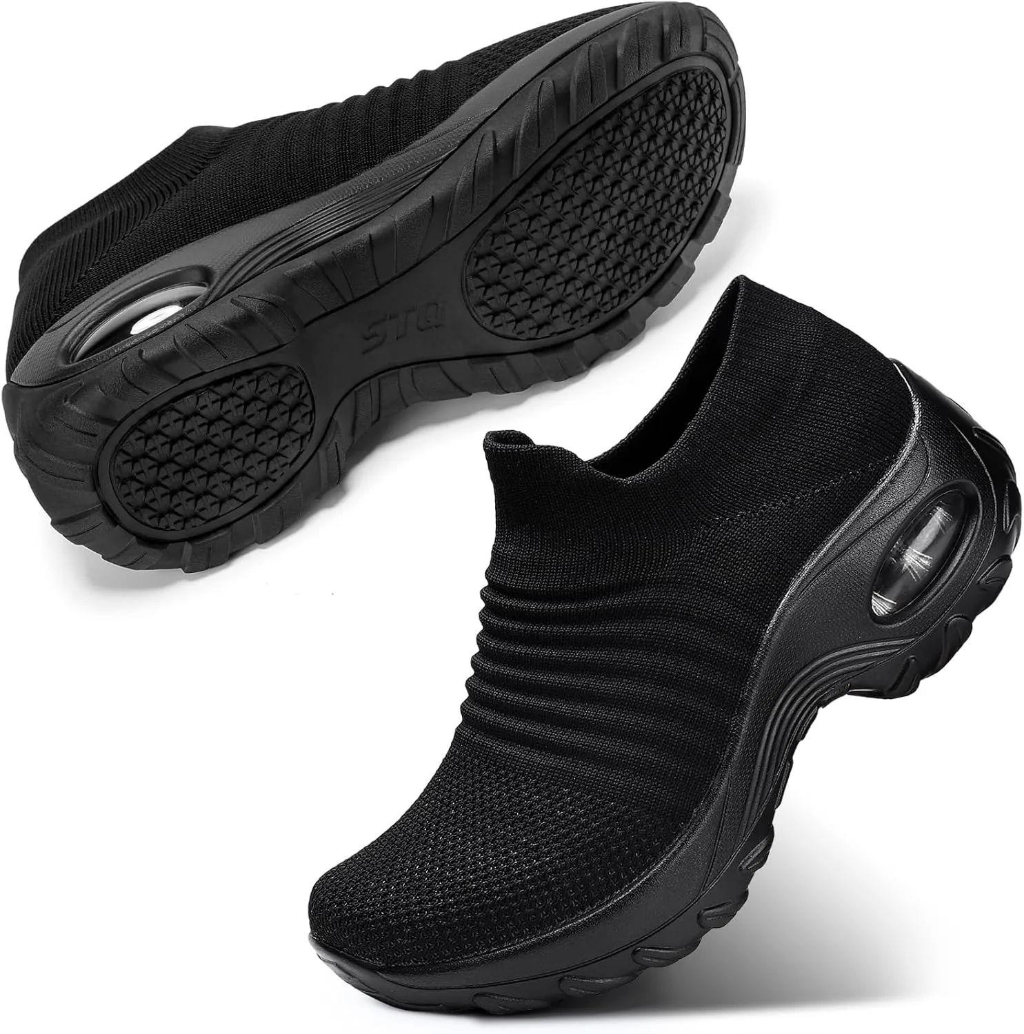 STQ Walking Shoes Women Slip on Sneakers Non Slip Work Air-Cushion Arch Support Tennis Plantar Fasciitis Orthopedic Breathable Mesh Comfortable Ladies Nursing
