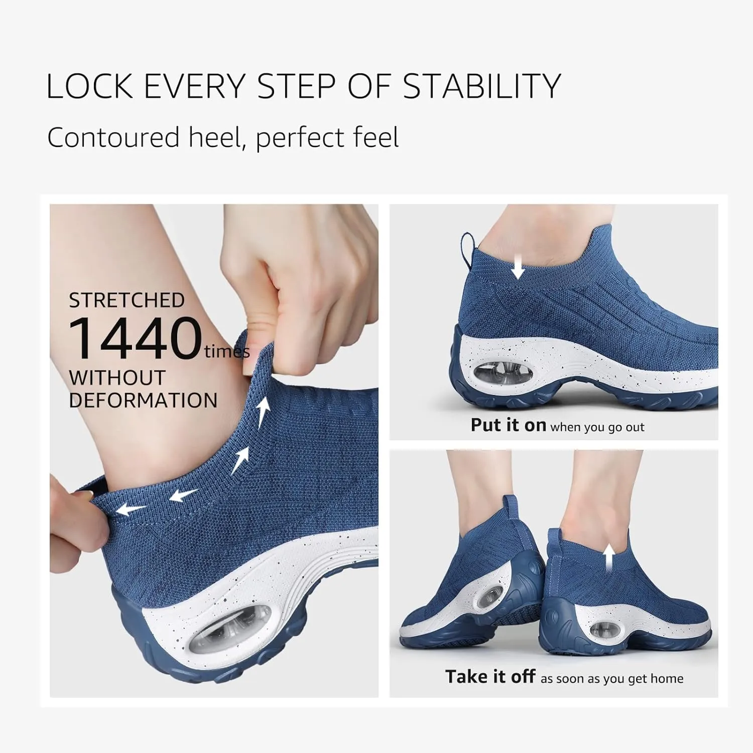 STQ Walking Shoes Women Slip on Sneakers Non Slip Work Air-Cushion Arch Support Tennis Plantar Fasciitis Orthopedic Breathable Mesh Comfortable Ladies Nursing