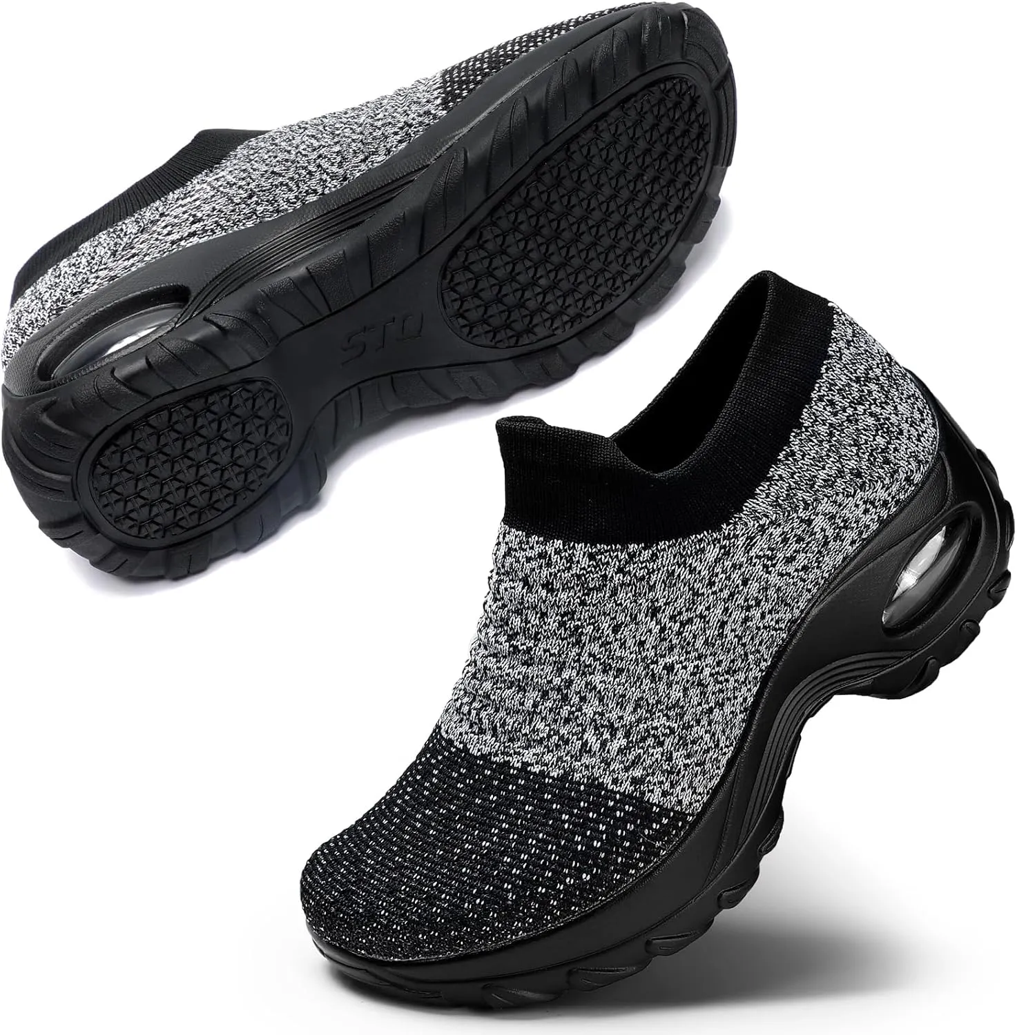 STQ Walking Shoes Women Slip on Sneakers Non Slip Work Air-Cushion Arch Support Tennis Plantar Fasciitis Orthopedic Breathable Mesh Comfortable Ladies Nursing