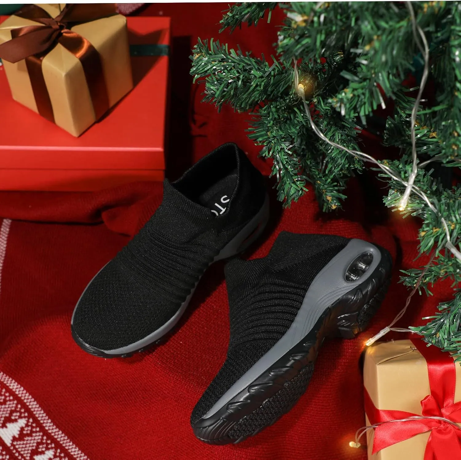 STQ Walking Shoes Women Slip on Sneakers Non Slip Work Air-Cushion Arch Support Tennis Plantar Fasciitis Orthopedic Breathable Mesh Comfortable Ladies Nursing
