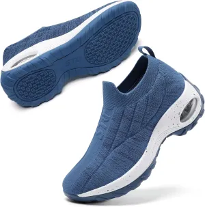 STQ Walking Shoes Women Slip on Sneakers Non Slip Work Air-Cushion Arch Support Tennis Plantar Fasciitis Orthopedic Breathable Mesh Comfortable Ladies Nursing