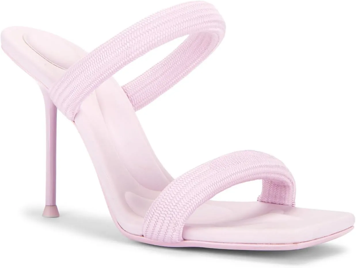 Strappy Heels Sandals for Women Two Strap Heels Square Toe Slip on Stiletto Shoes