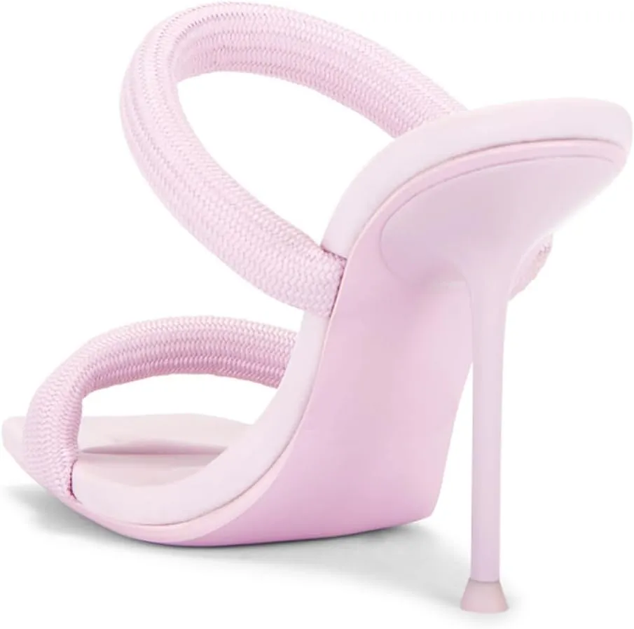 Strappy Heels Sandals for Women Two Strap Heels Square Toe Slip on Stiletto Shoes