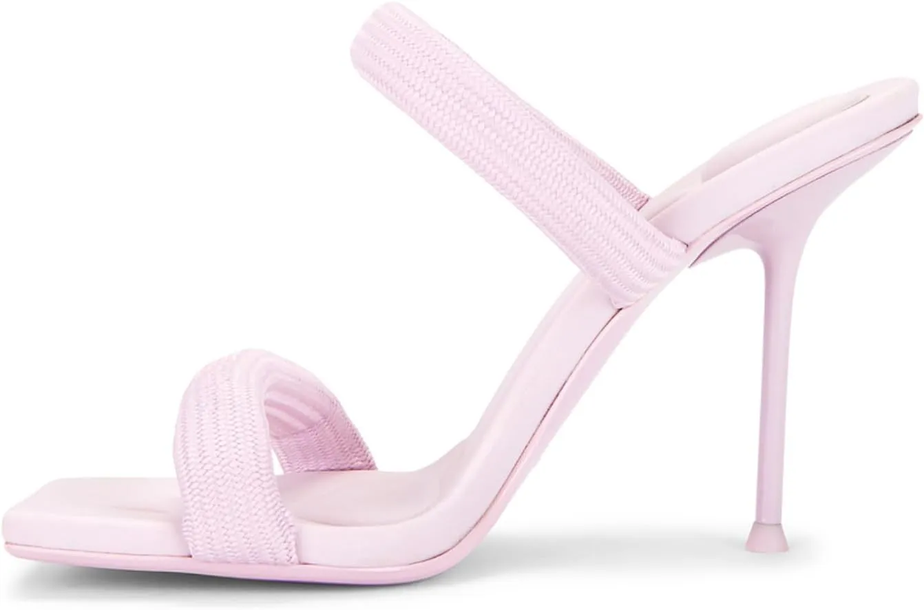 Strappy Heels Sandals for Women Two Strap Heels Square Toe Slip on Stiletto Shoes