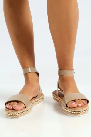 Studded Espadrille Flatform Croc Mule Sandal - Taupe
