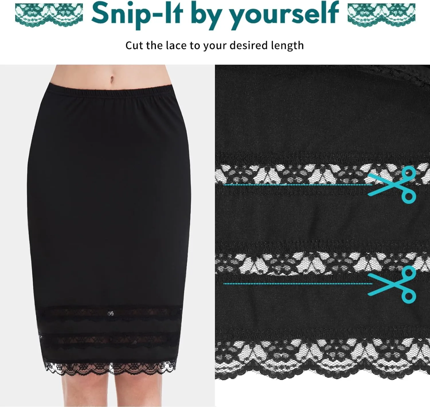 Subuteay Half Slips for Women Extender Lace Trim Knee Length Midi Underskirt Dress