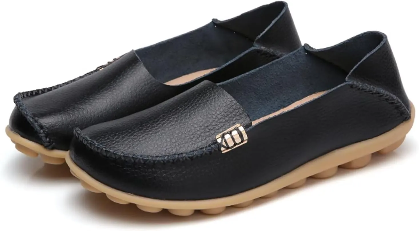 Sunporx Women's Driving Loafers Leather Comfortable Moccasins Breathable Slip On Nurse Loafer Round Toe Wild Walking Fashion Soft Shoes