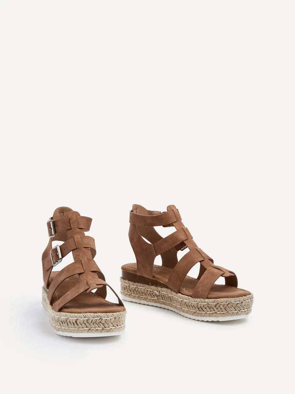 Tan Faux Nubuck Gladiator Espadrille Inspired Wedge