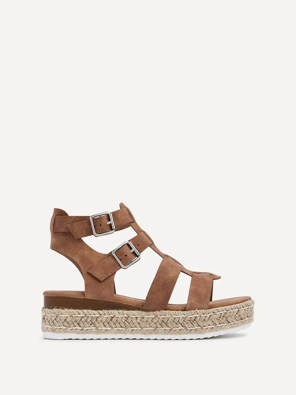 Tan Faux Nubuck Gladiator Espadrille Inspired Wedge
