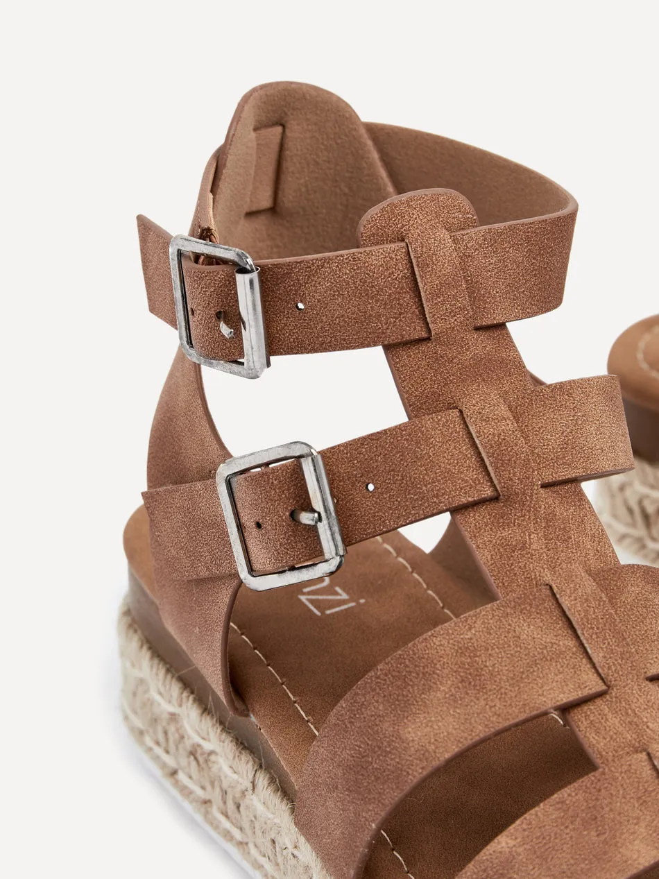 Tan Faux Nubuck Gladiator Espadrille Inspired Wedge