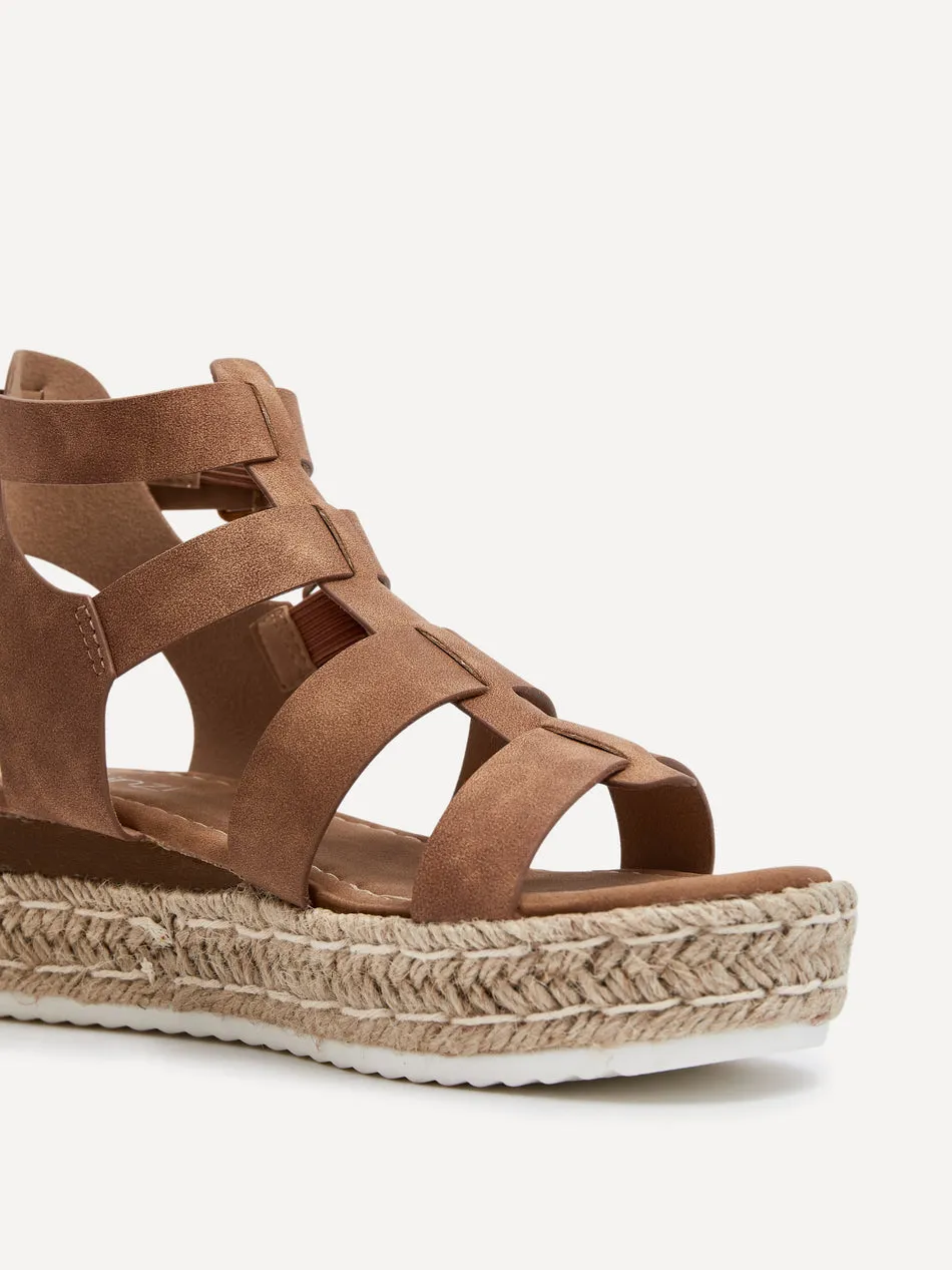 Tan Faux Nubuck Gladiator Espadrille Inspired Wedge