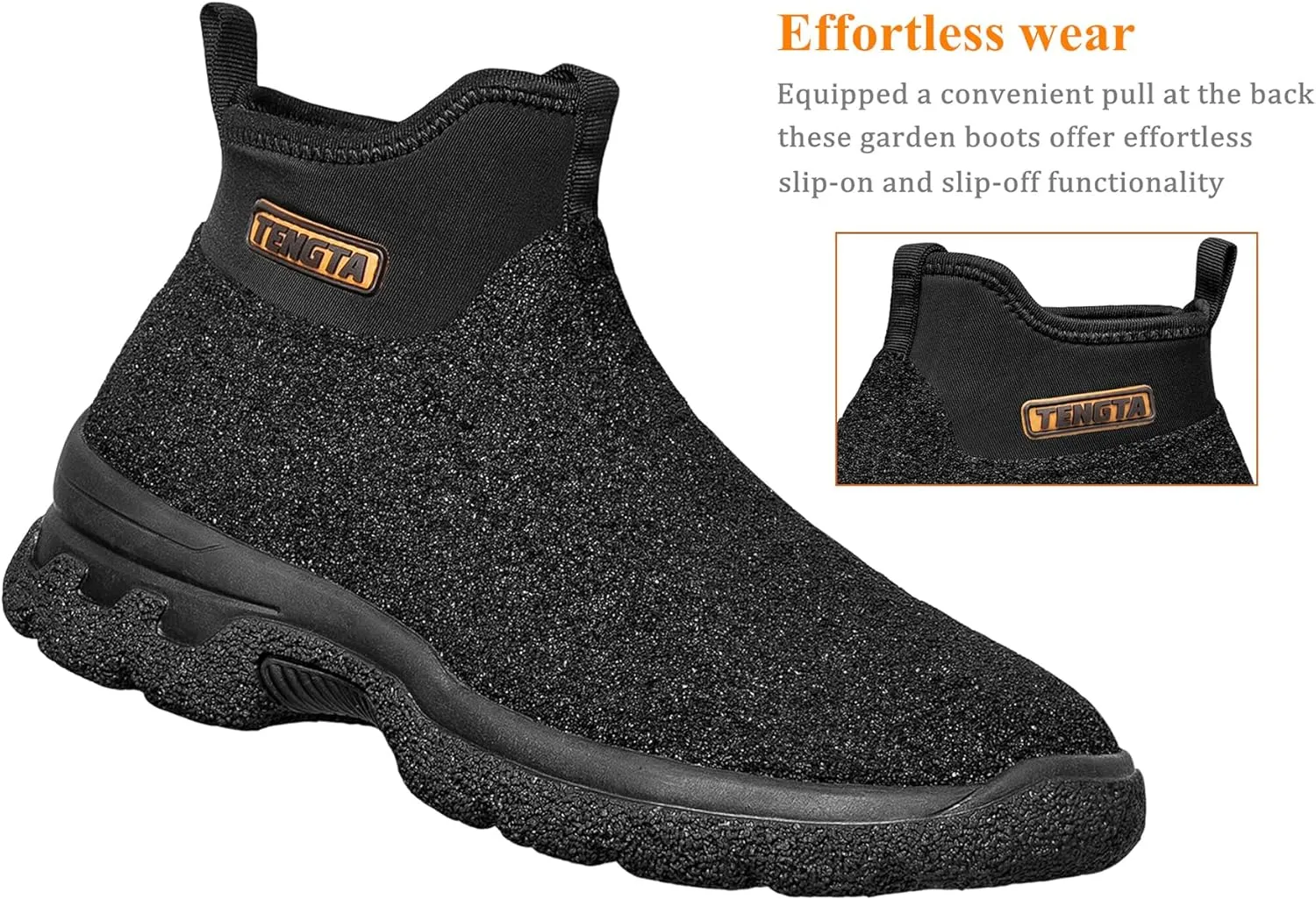 TENGTA Men's Neoprene Mud Boots Lightweight Slip-on Garden Shoes Low Short Rubber Rain Boots for Gardening, Camping and Yard Work