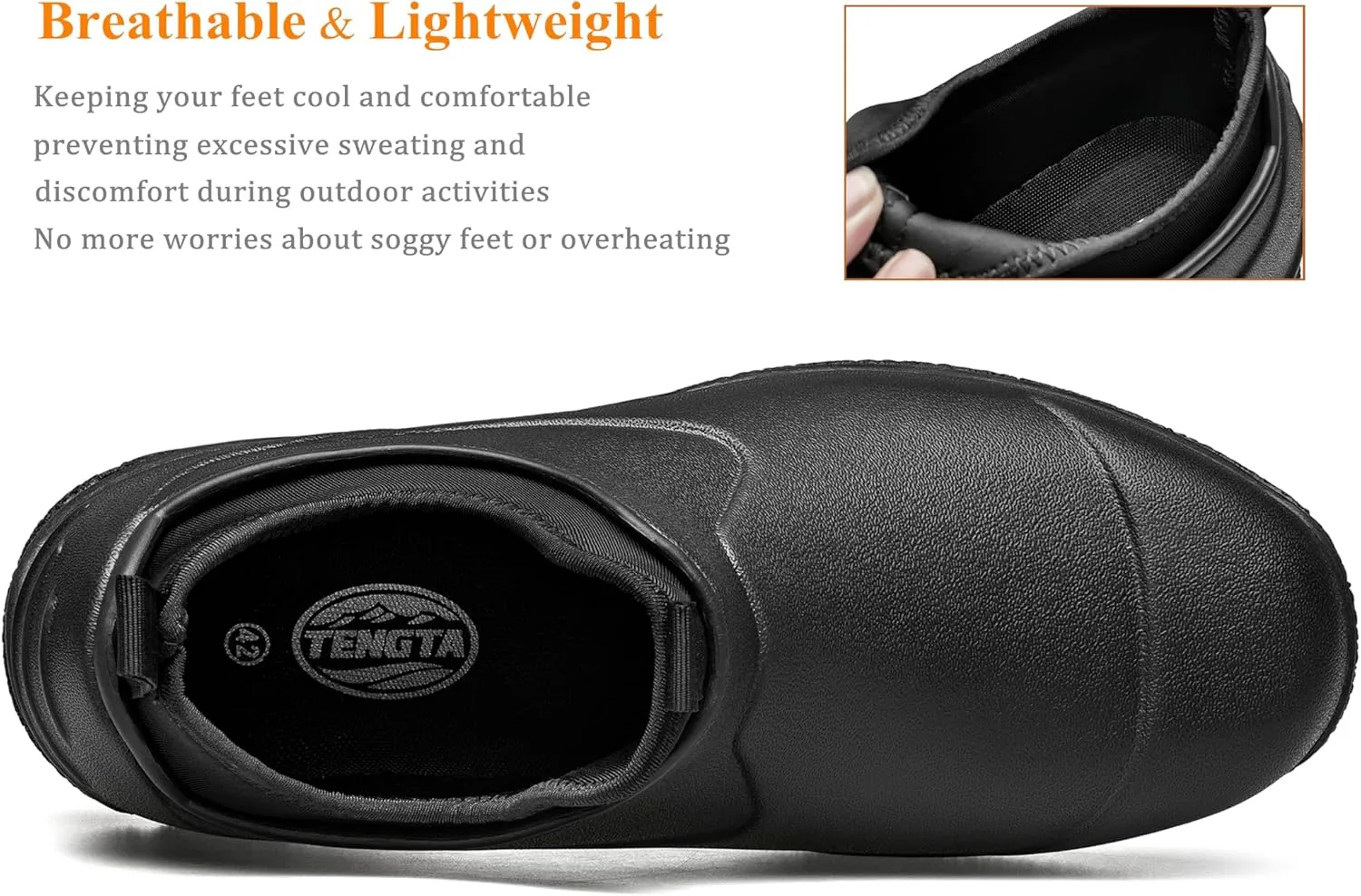 TENGTA Unisex Waterproof Neoprene Garden Shoes Mens Slip-On Mud Rain Boots for Gardening, Mowing, and Outdoor Use