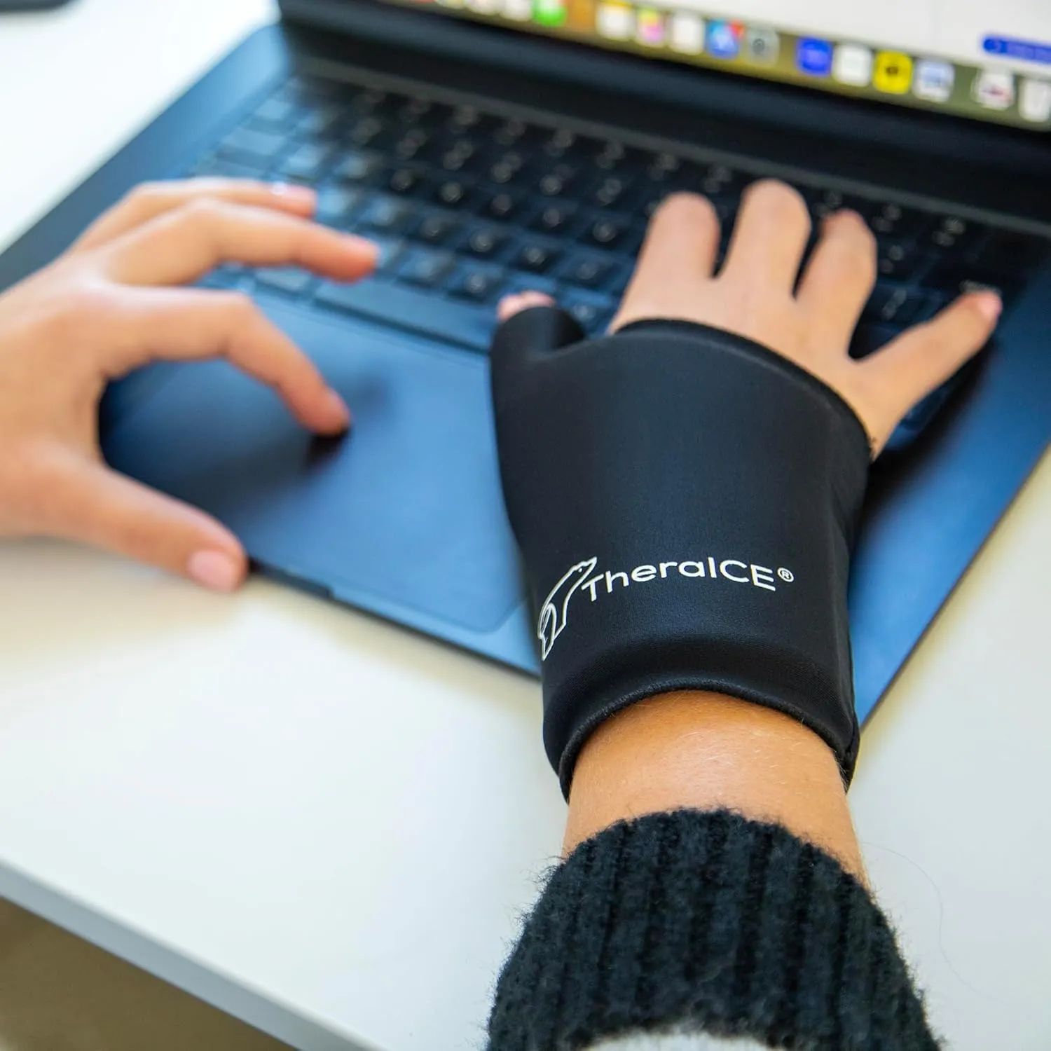 TheraICE Wrist Ice Pack - Soft Gel Ice Pack Wrap Thumb Brace for Either Wrist for Hot & Cold Hand Therapy - Fits Most Men - L/XL