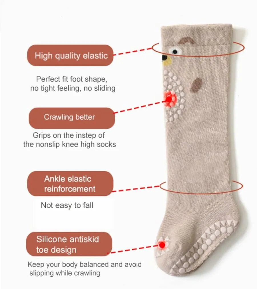 Toddlers Knee High Socks Girl Boy Non Slip with Grips Anti Skid Socks Newborn Infant Indoor Floor Crawling Tube Stockings