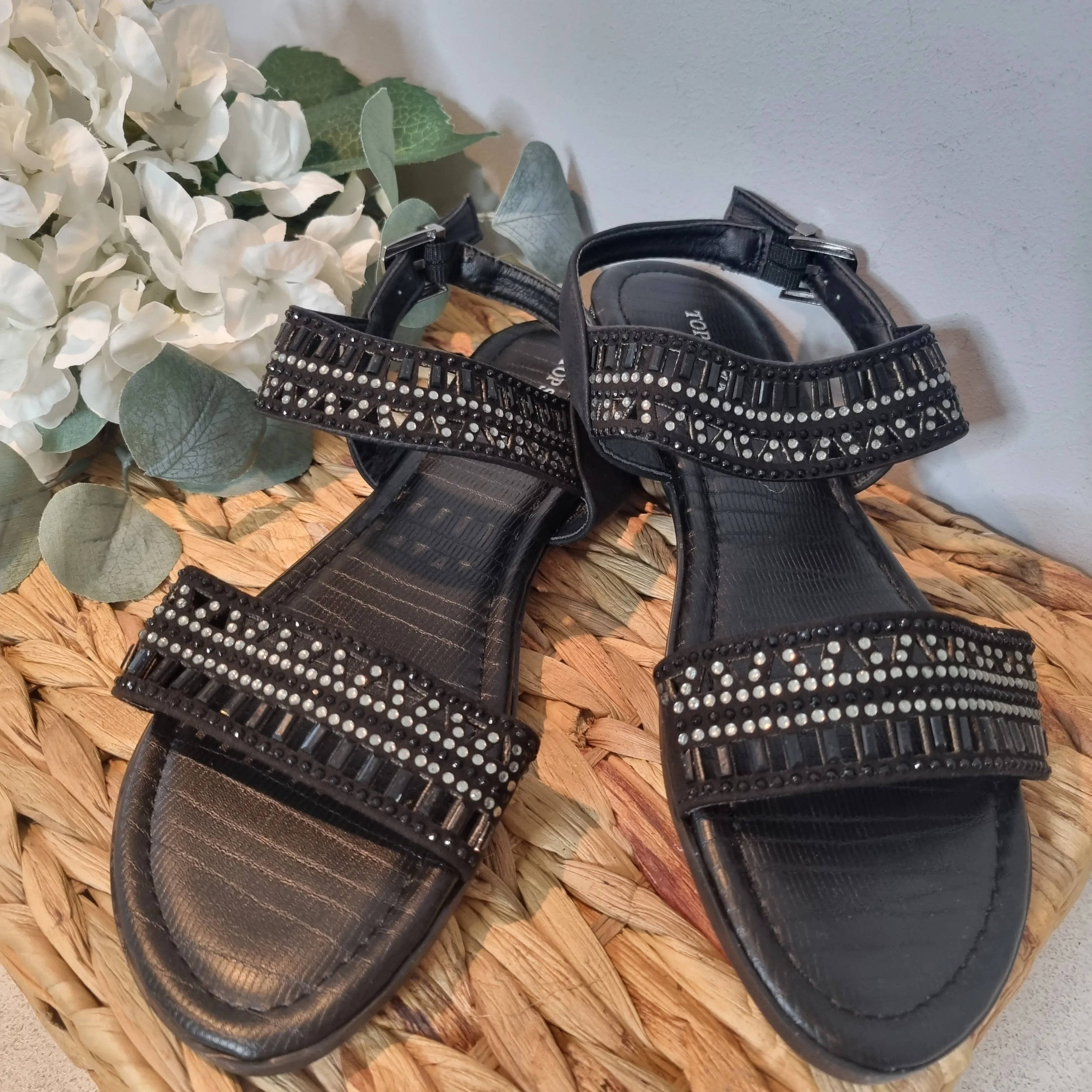 Top Staka Flat Embellished Sandal Shoe