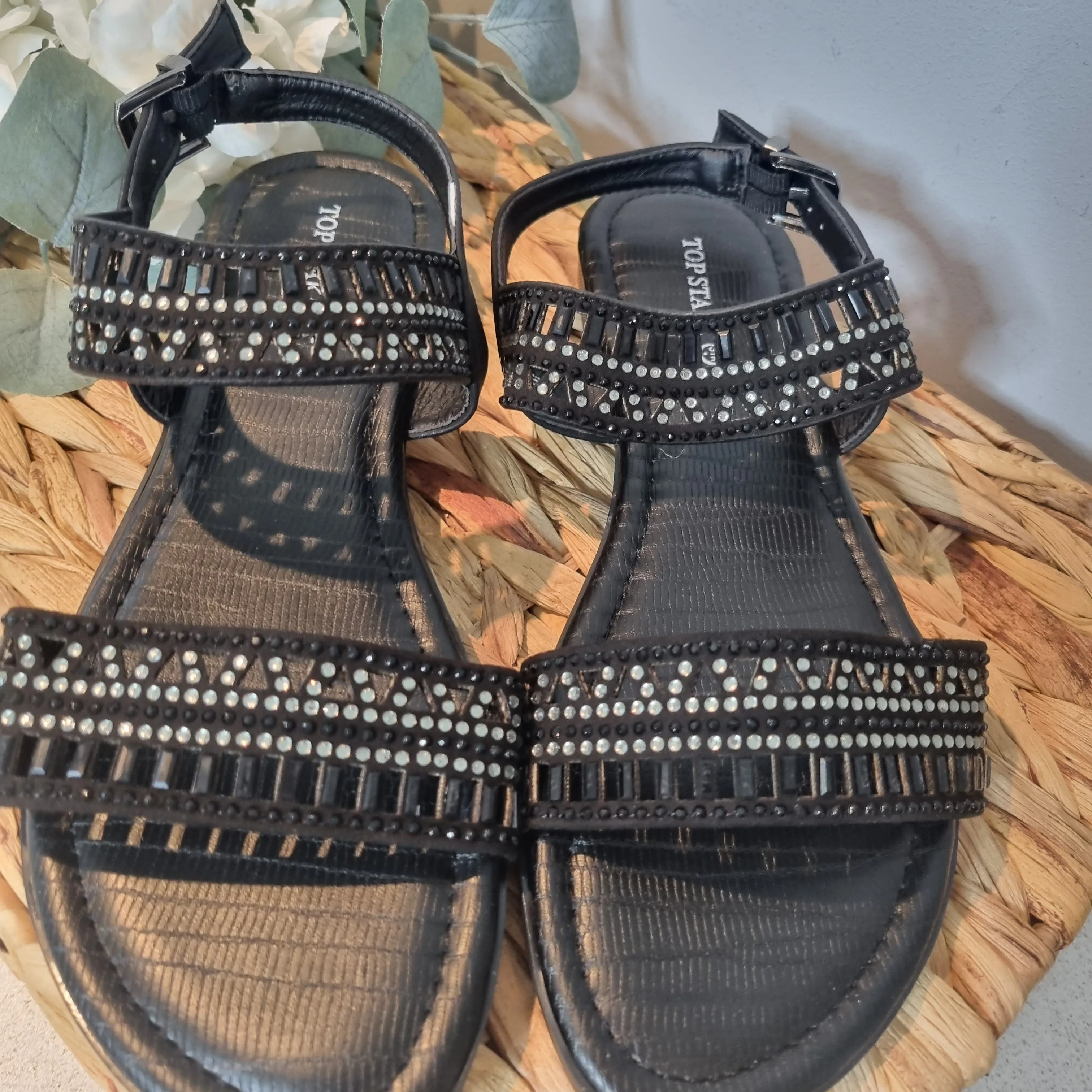 Top Staka Flat Embellished Sandal Shoe